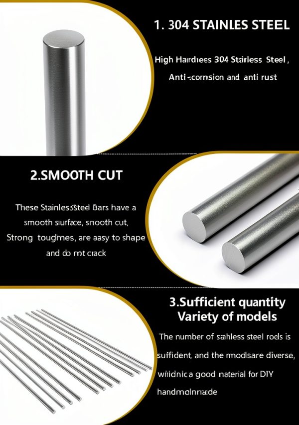Lyrlidr 304 Stainless Steel Round Rod 12pcs 3/16" x 12" Industrial-3