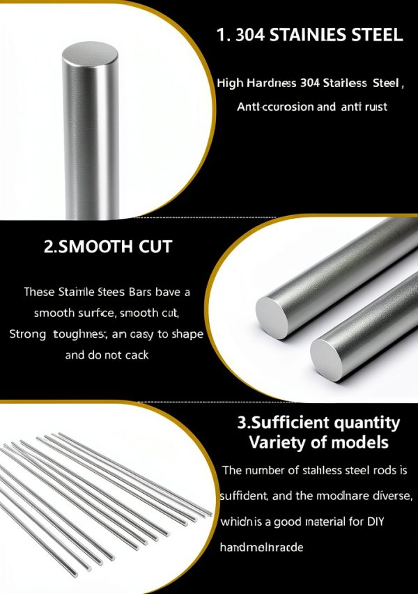 Lyrlidr 304 Stainless Steel Round Rod 1/4" x 12" 12pcs Industrial-3